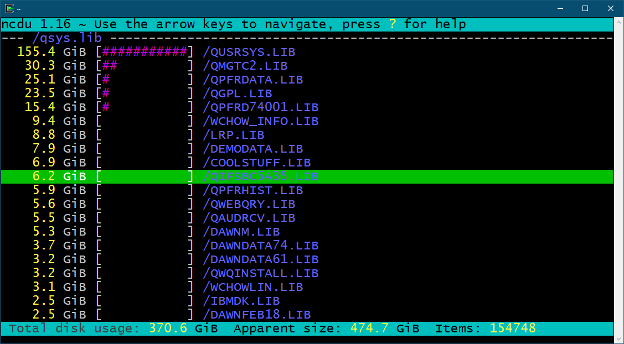 図10．QSYS.LIB内のディスク使用率分析