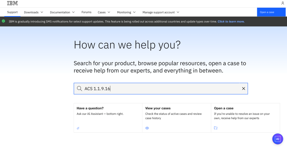 IBM SupportページからACSのPTF情報を検索